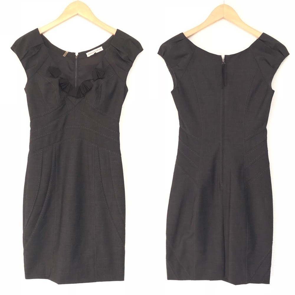 Rebecca Taylor Wool Blend Sheath Dress Black Ruffl